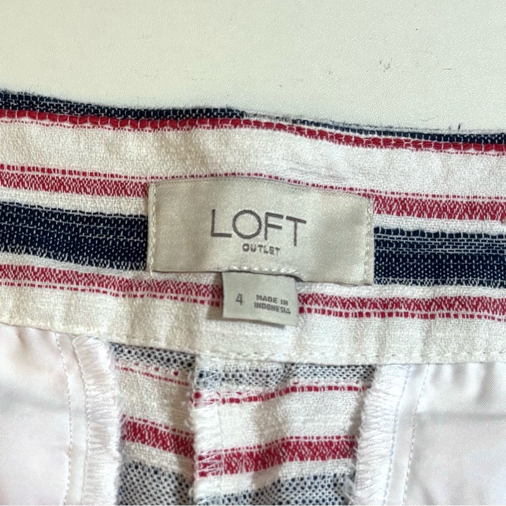 Loft Mid Rise 6 Shorts Striped Red/White/Blue 100% Cotton Size 4 - Picture 6 of 13